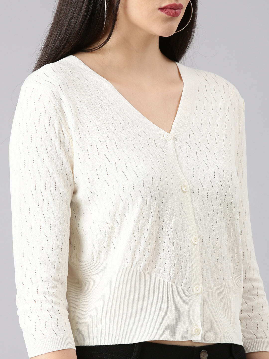 Women Cream Solid Cardigan