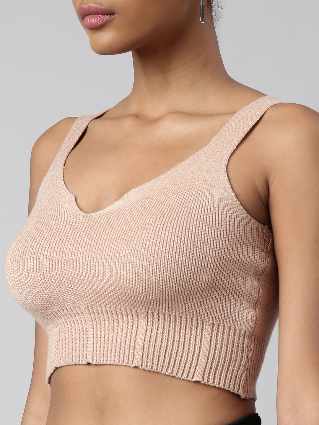 Women Beige Solid Bralette Crop Top