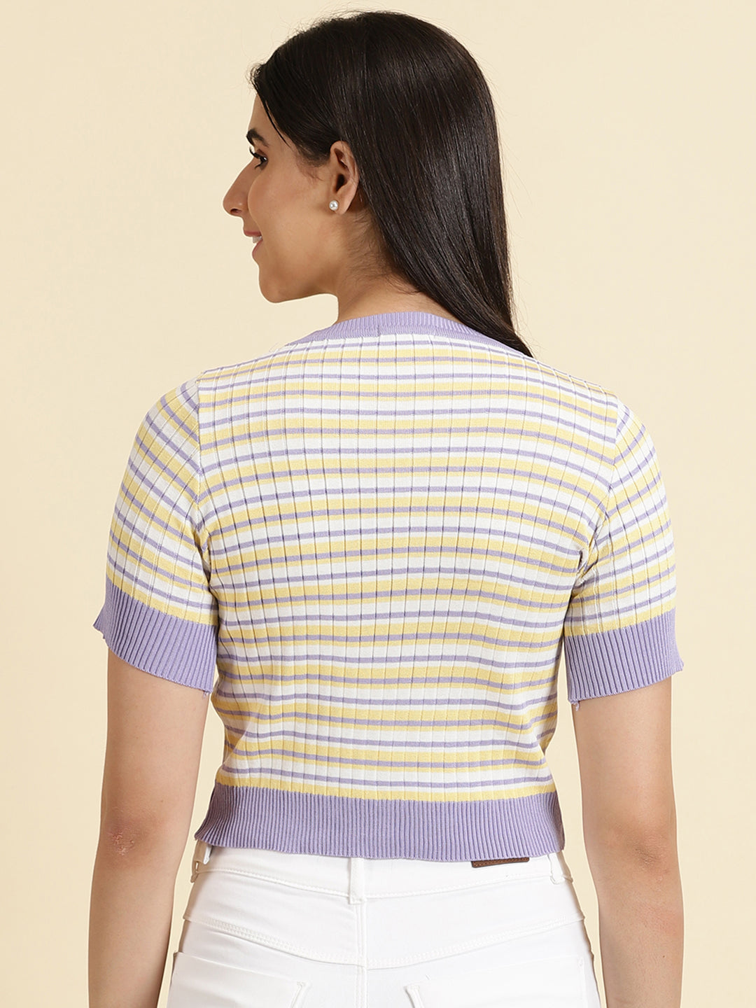 Women's Lavender Striped Fitted Top