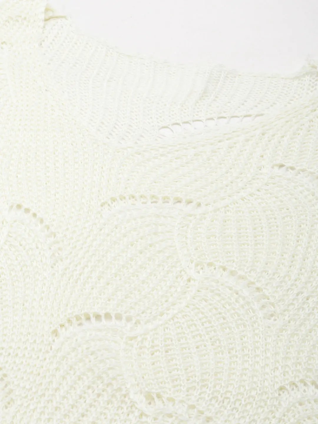 Women's V-Neck Self Design Cream Regular Top