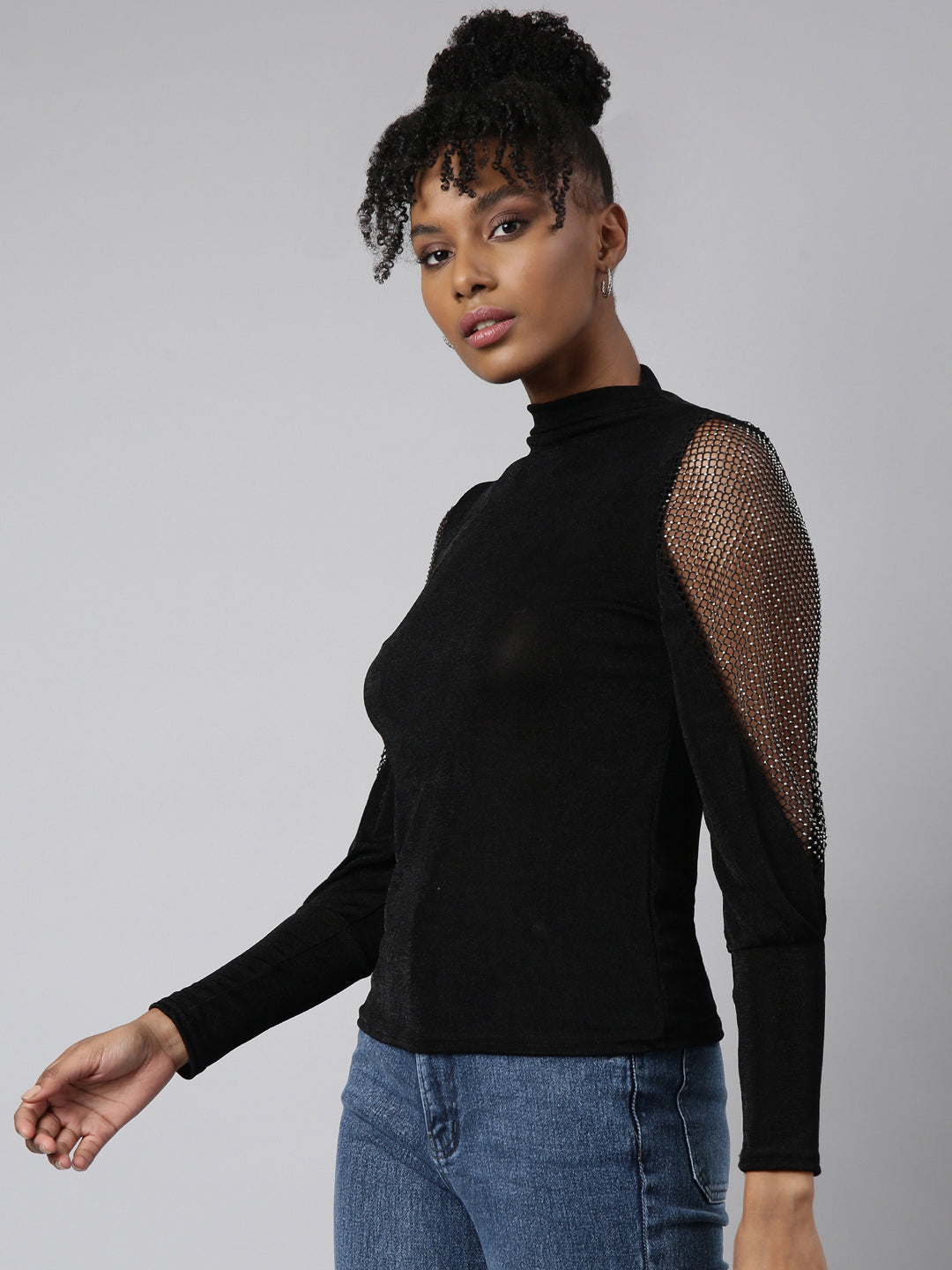 Women Black Solid Fitted Top