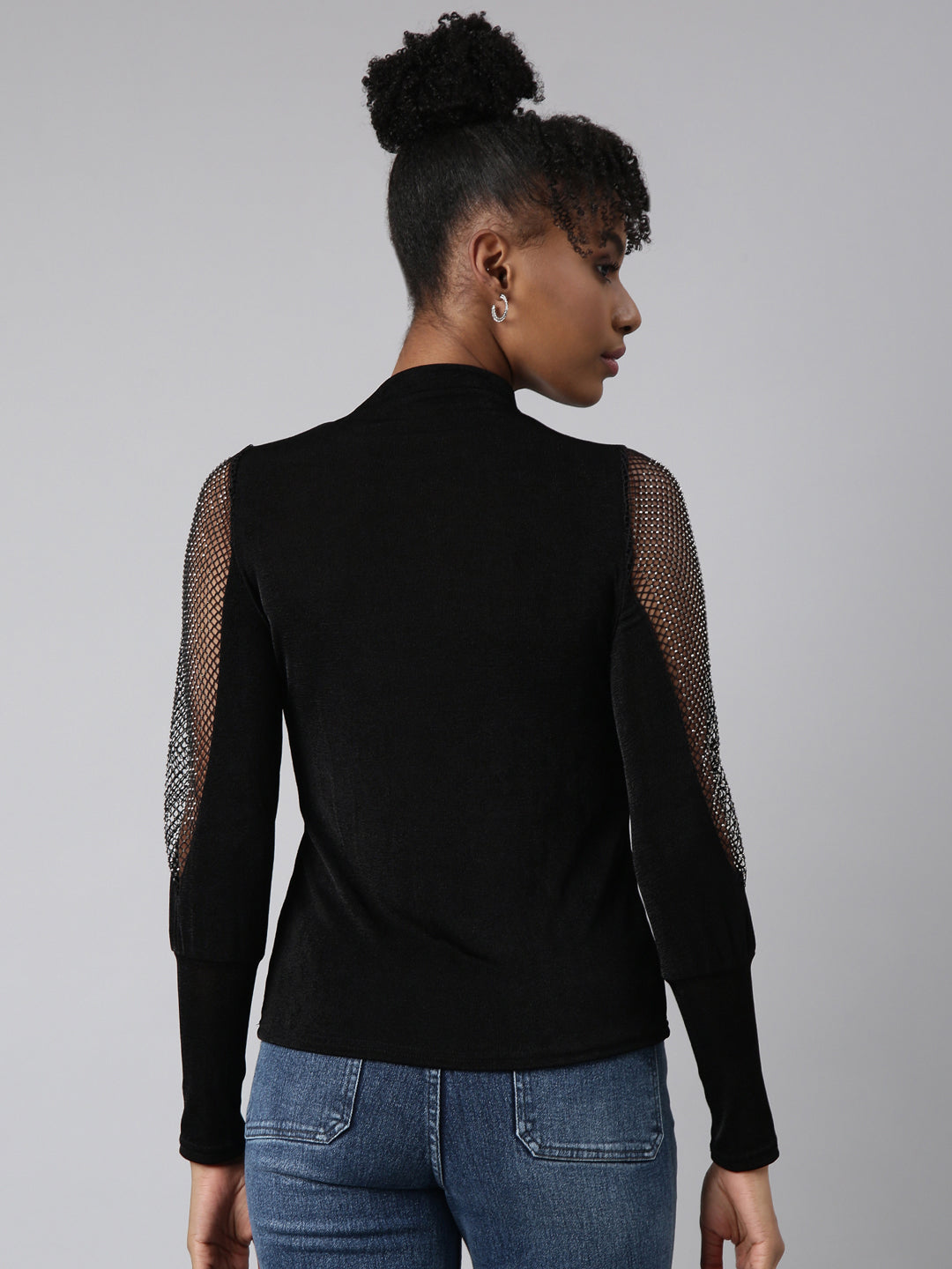 Women Black Solid Fitted Top