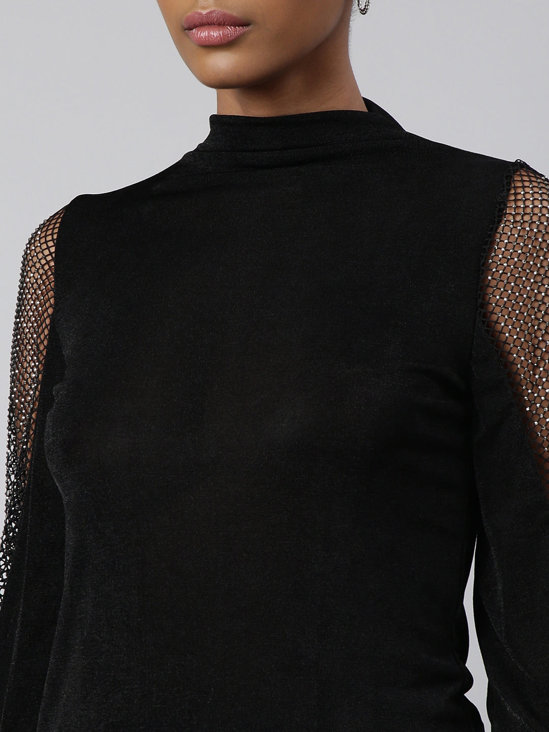 Women Black Solid Fitted Top