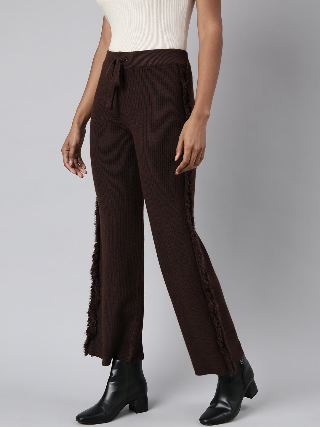 Women Solid Brown Parallel Trousers