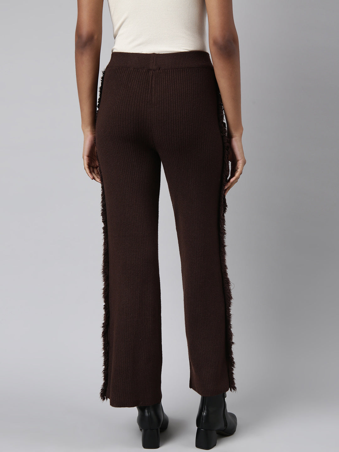 Women Solid Brown Parallel Trousers