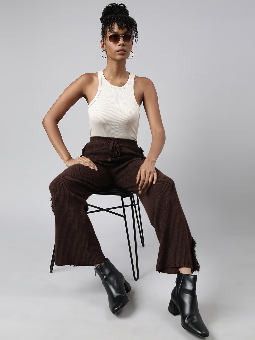 Women Solid Brown Parallel Trousers