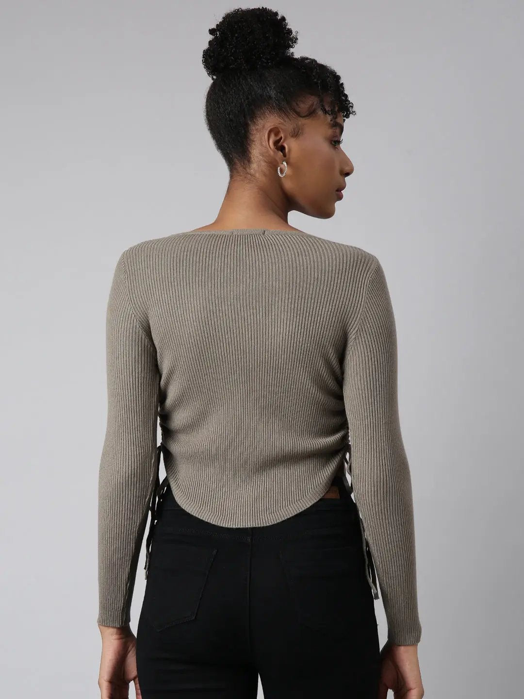 Women's Olive Solid Fitted Top