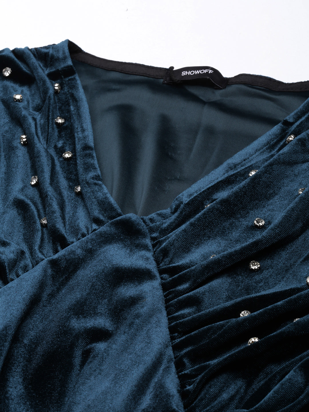 Women's Teal Embellished Puff Sleeve Empire Party Dress