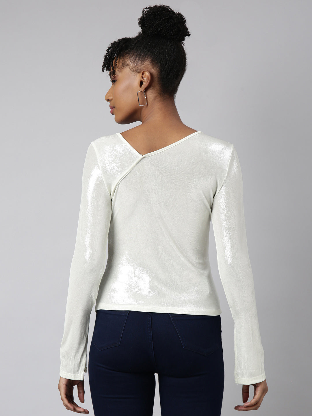 Women White Shimmer Fitted Top