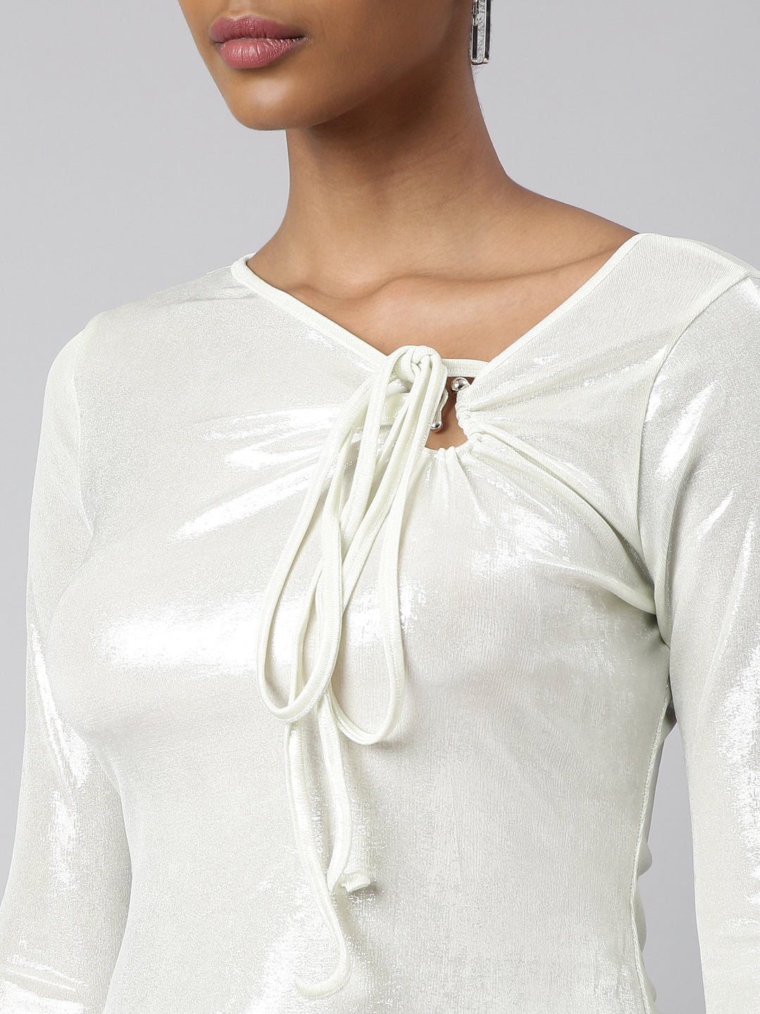 Women White Shimmer Fitted Top