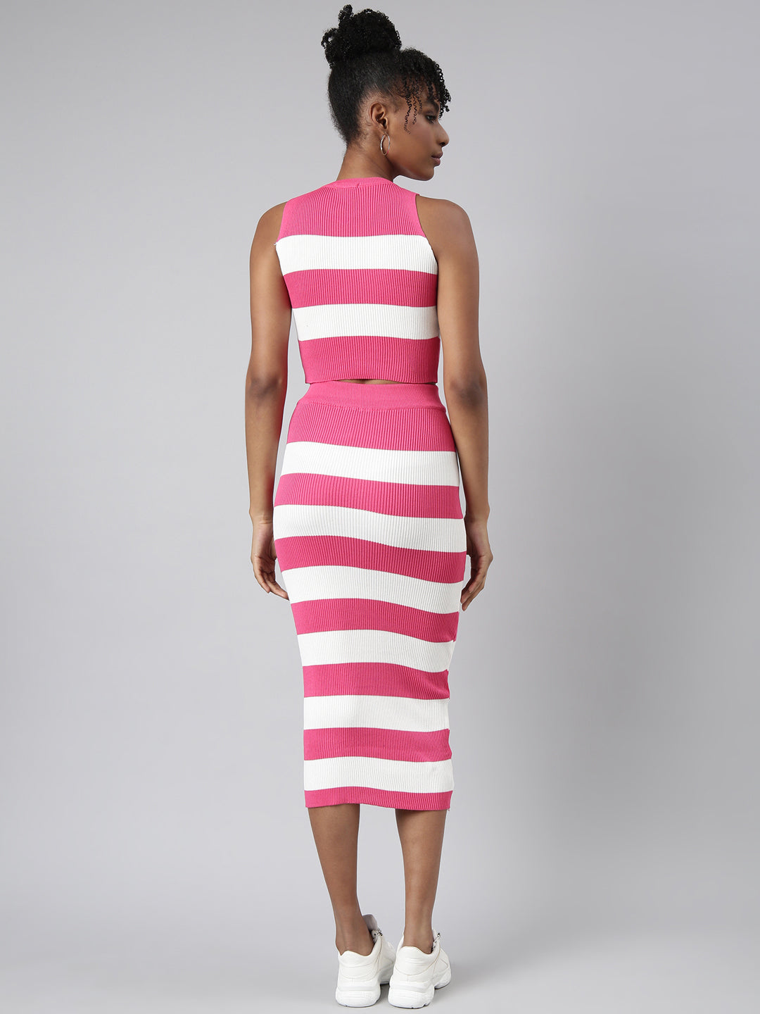 Women Pink Striped Top & Skirt Set