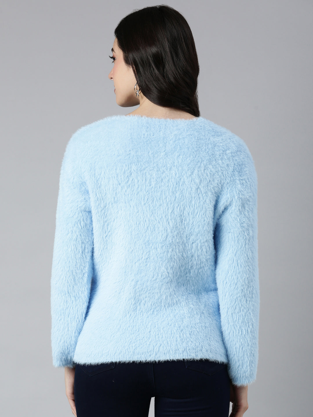 Women's Solid Blue Drop Shoulder Pullover