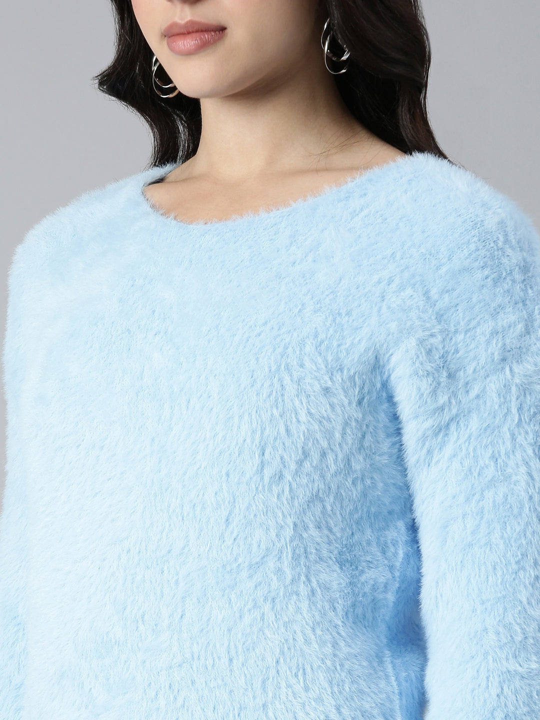 Women's Solid Blue Drop Shoulder Pullover