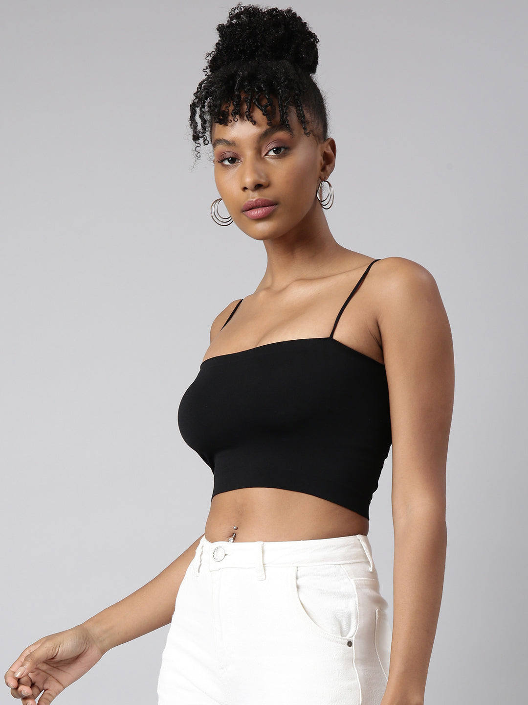 Women's Black Solid Crochet Top