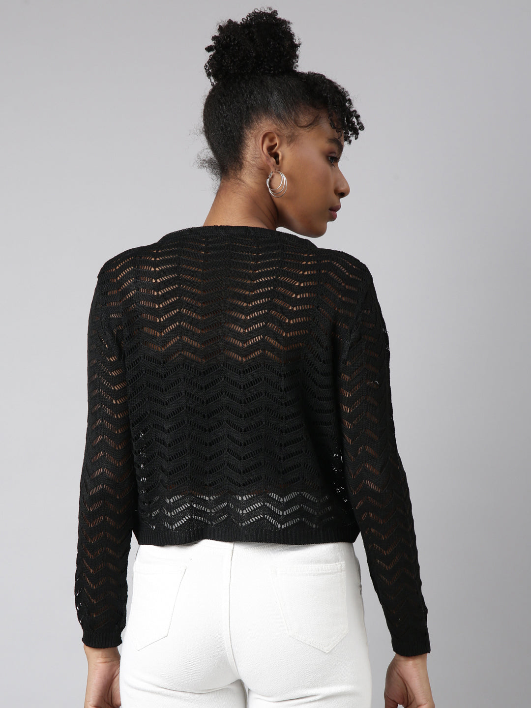 Women's Black Solid Crochet Top
