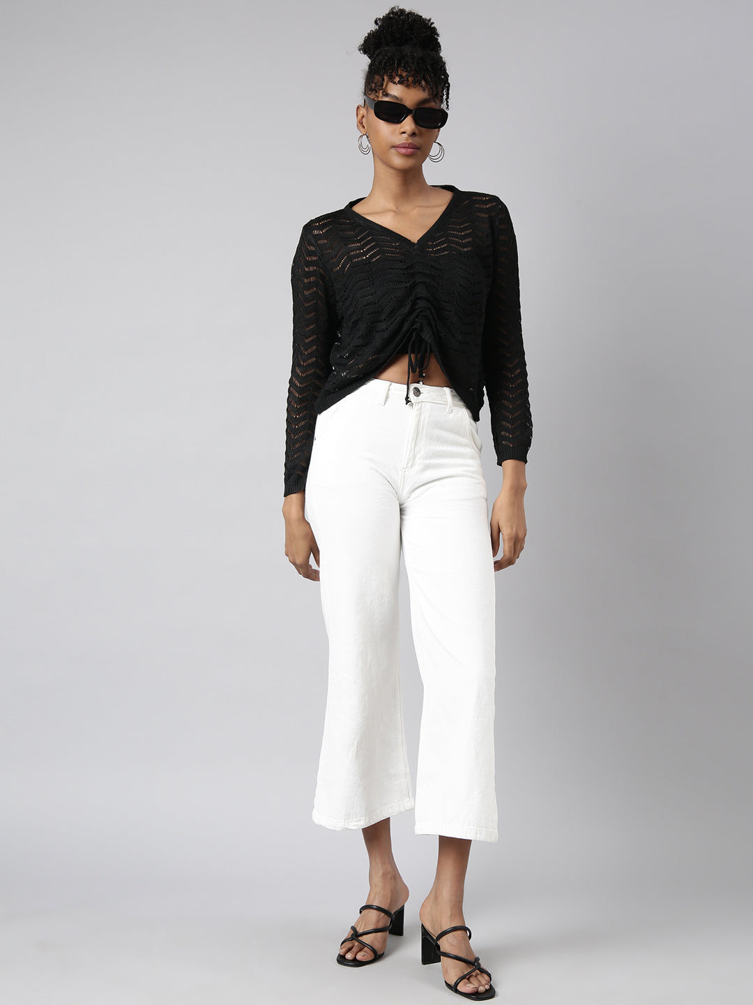 Women's Black Solid Crochet Top