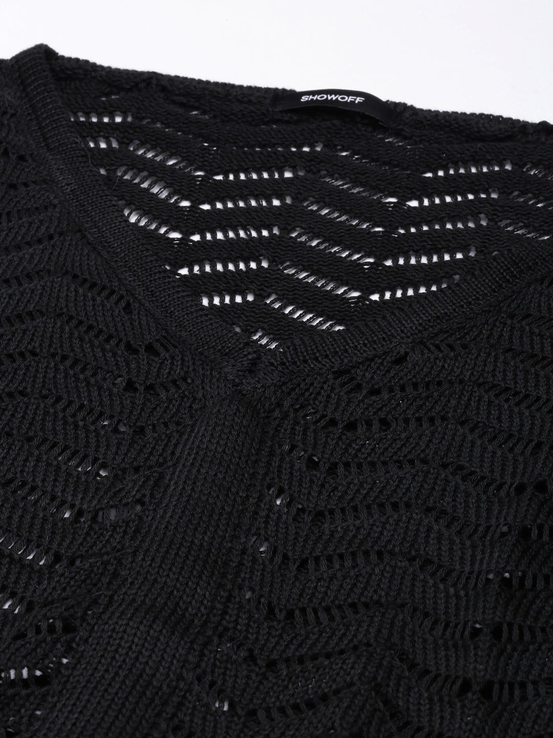 Women's Black Solid Crochet Top