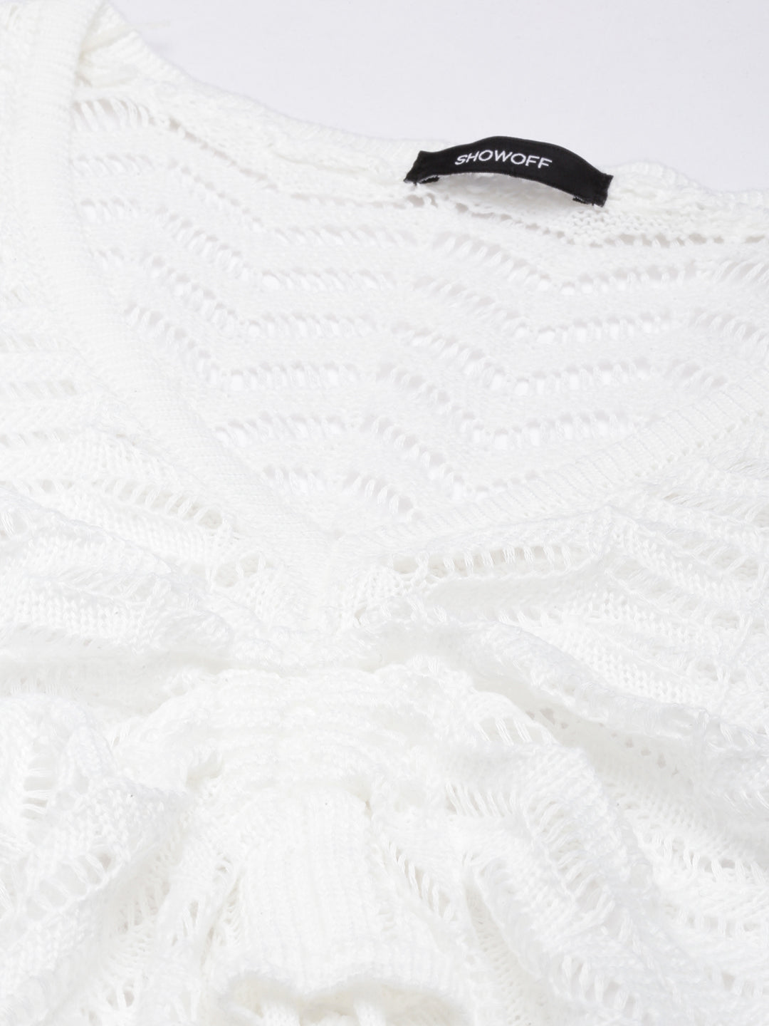 Women's White Solid Crochet Top