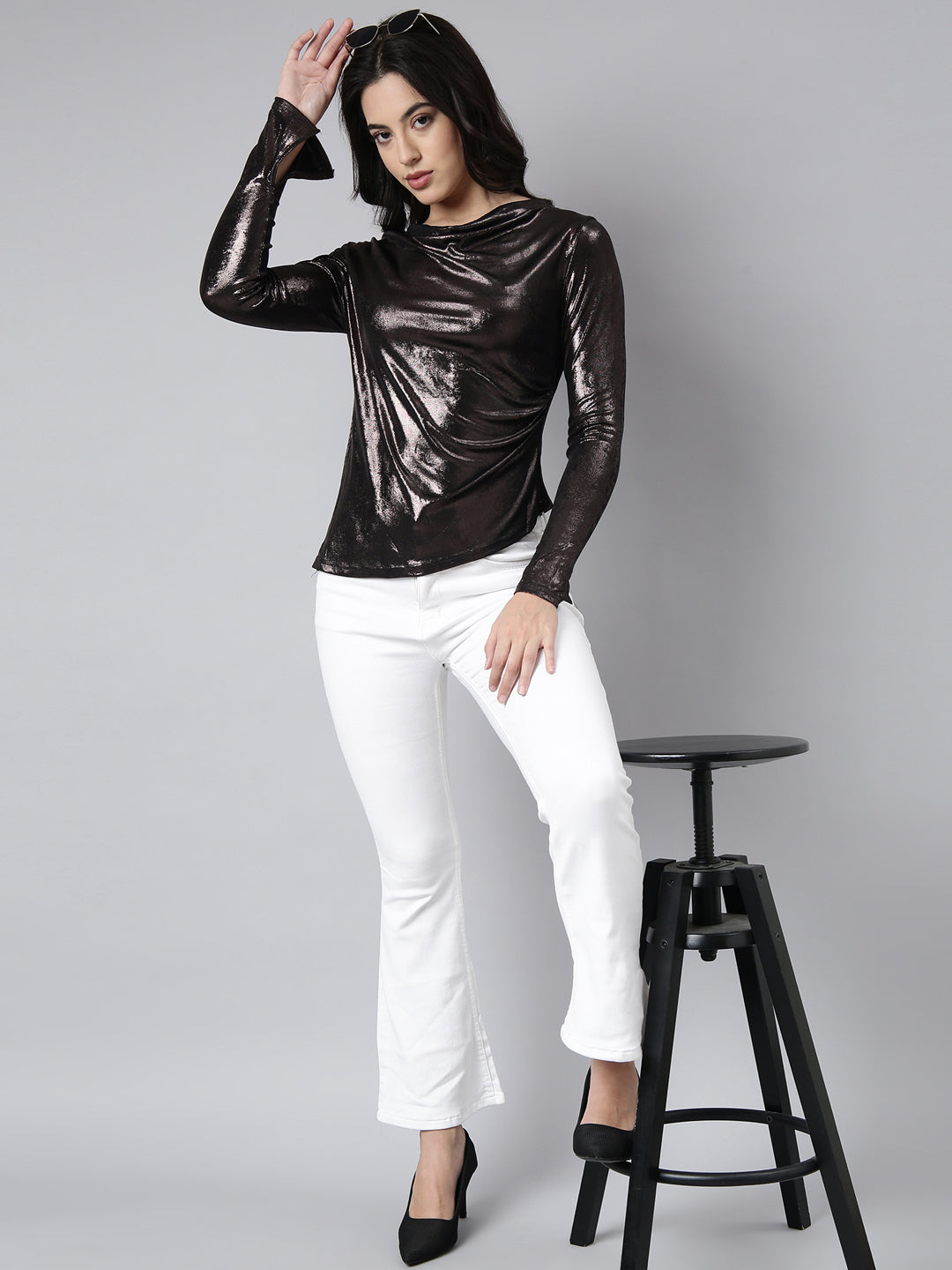 Women Solid Brown Wrap Top