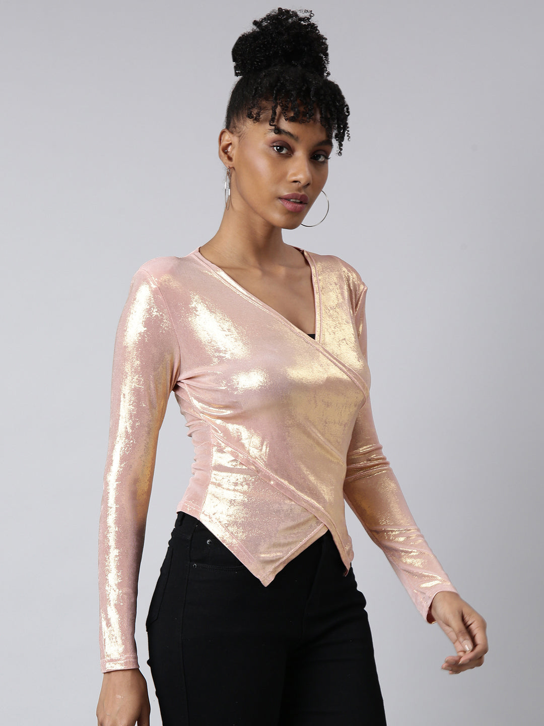 Women Peach Shimmer Wrap Top