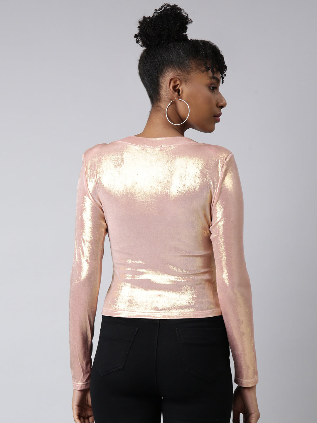 Women Peach Shimmer Wrap Top