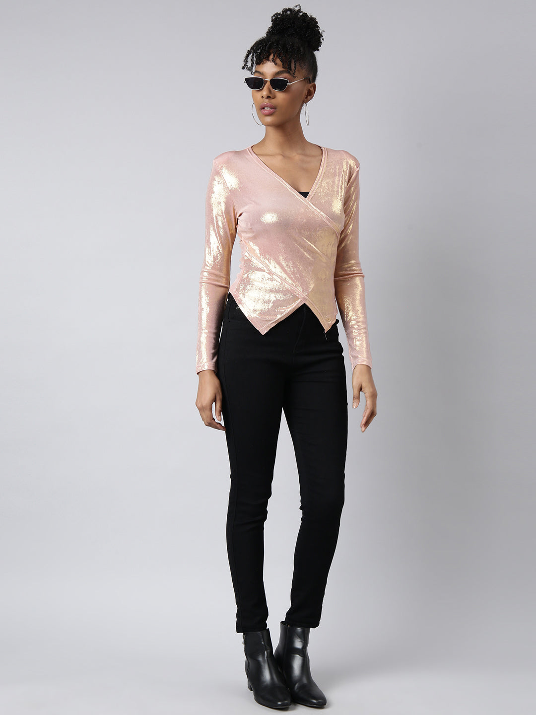 Women Peach Shimmer Wrap Top