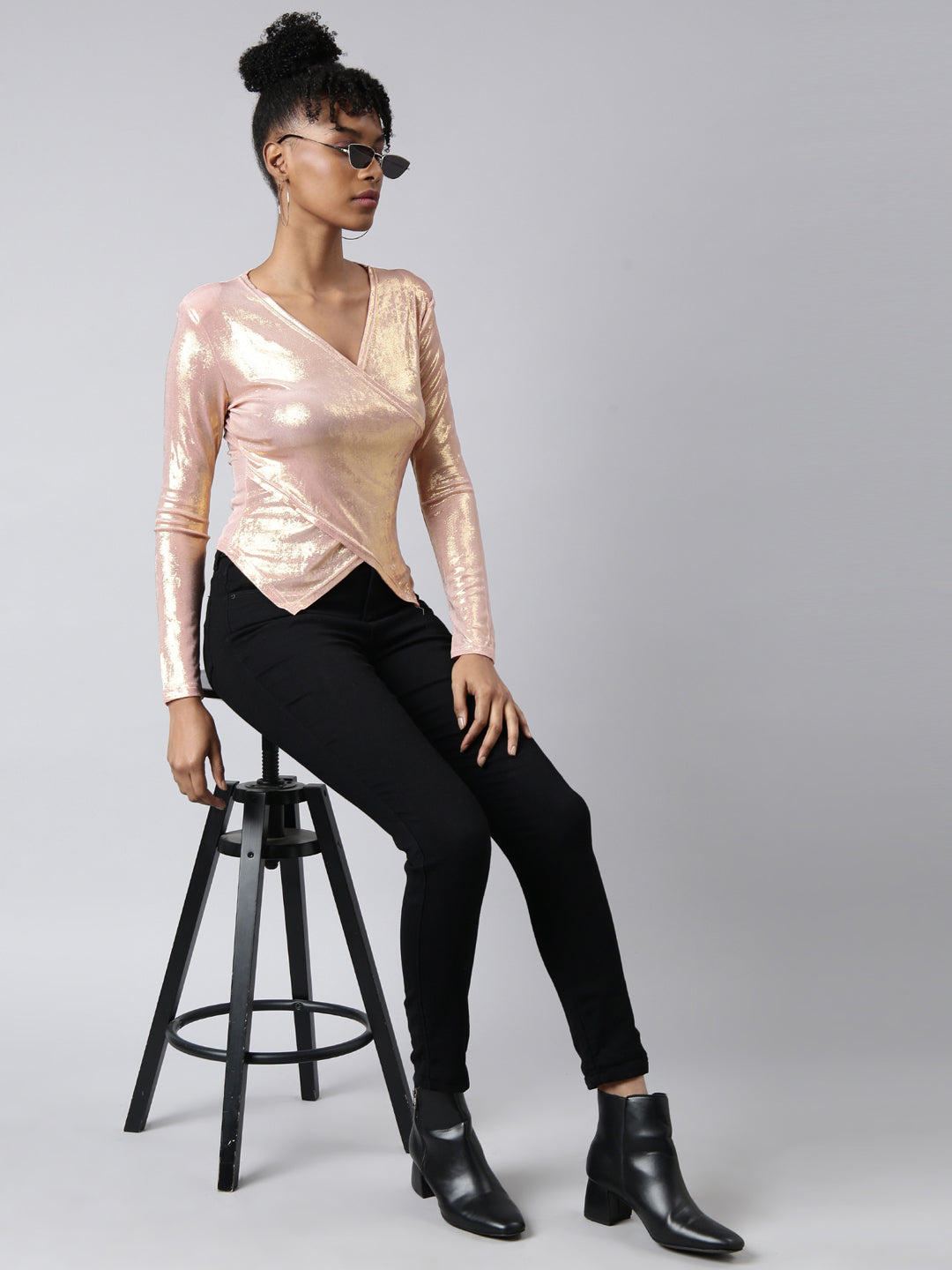 Women Peach Shimmer Wrap Top