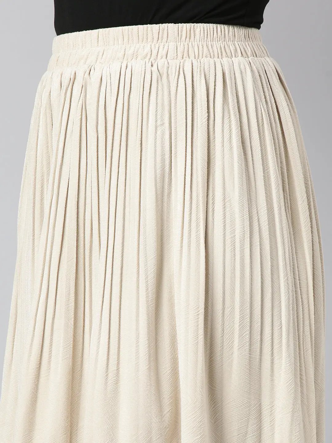 Women's Tiered Midi Beige Solid Tiered Skirt