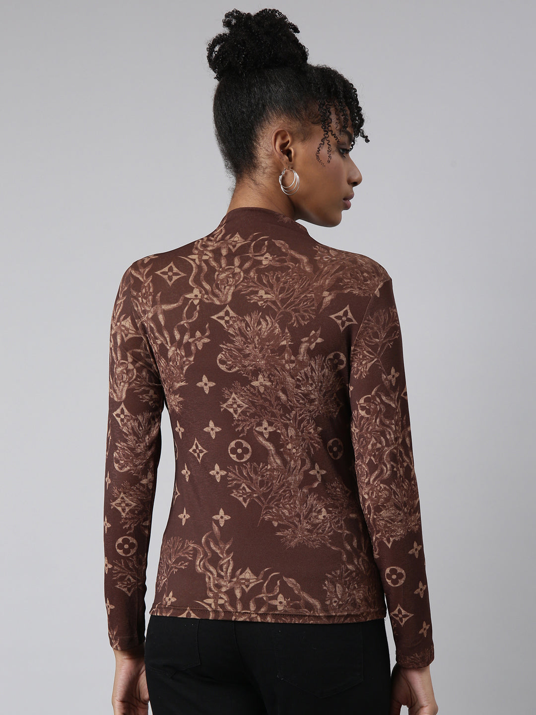 Women Brown Floral Fitted Top