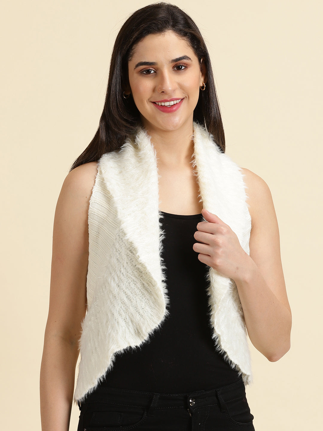 Women's Cream Solid Shrug