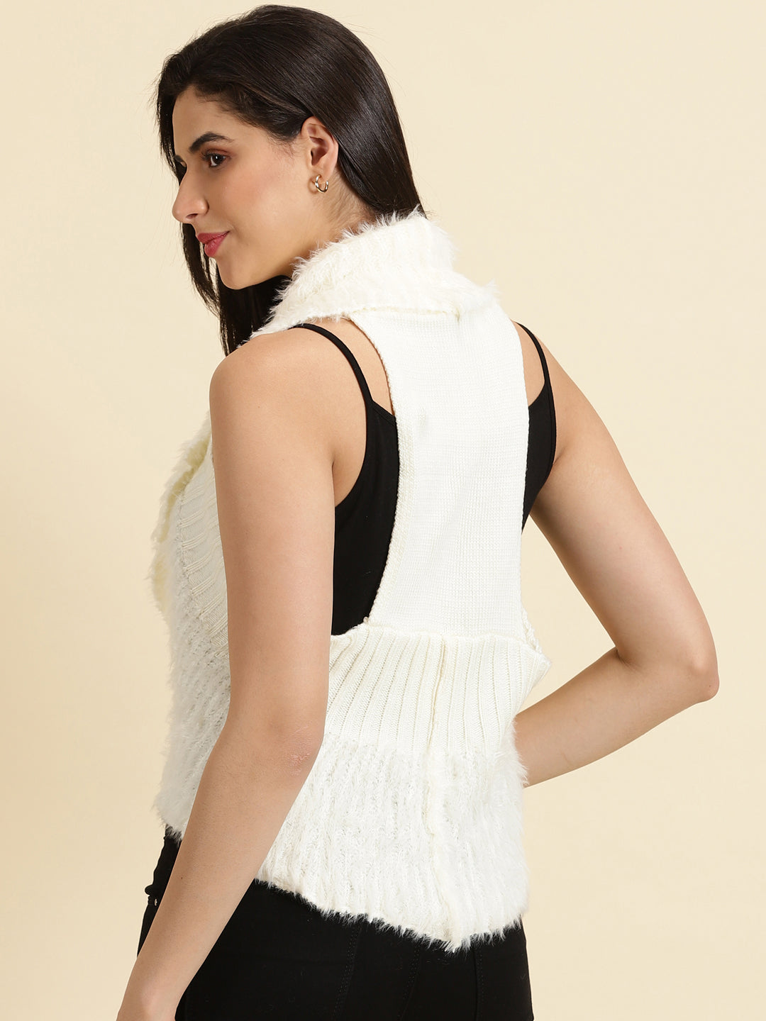 Women's Cream Solid Shrug