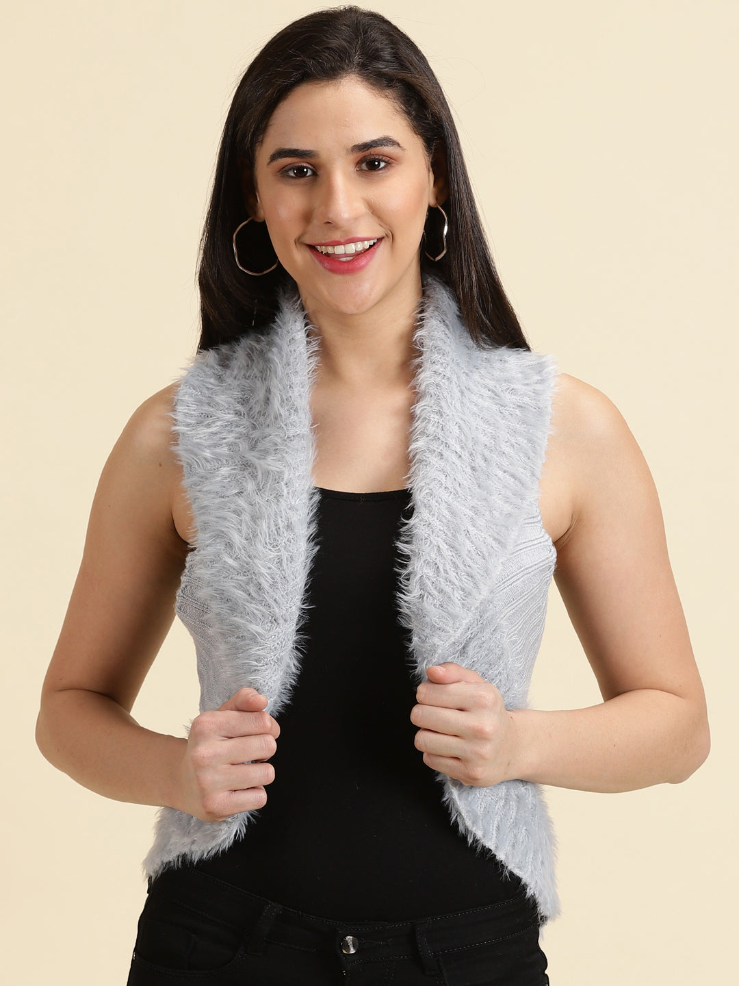 Women's Grey Solid Shrug