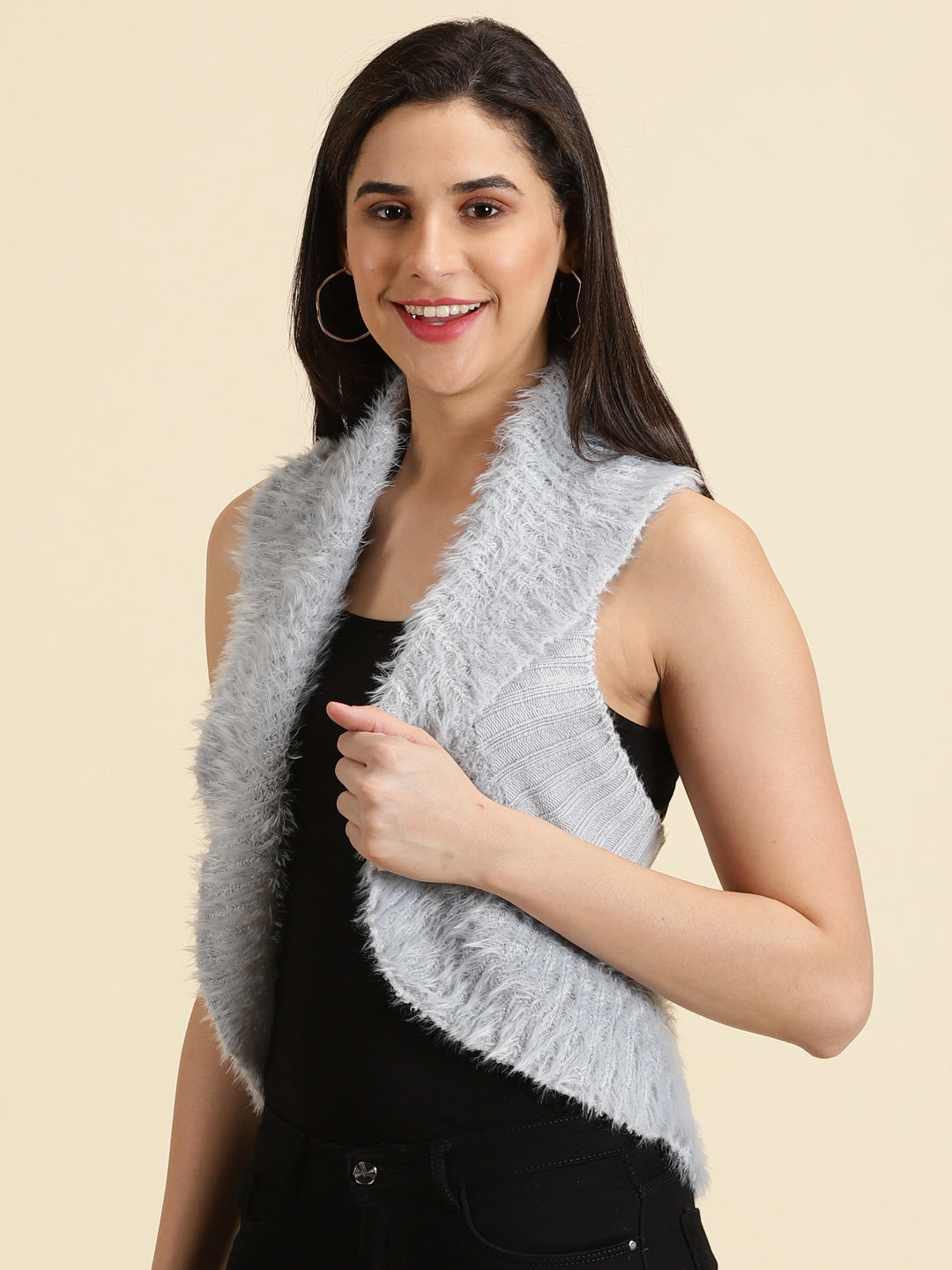 Women's Grey Solid Shrug