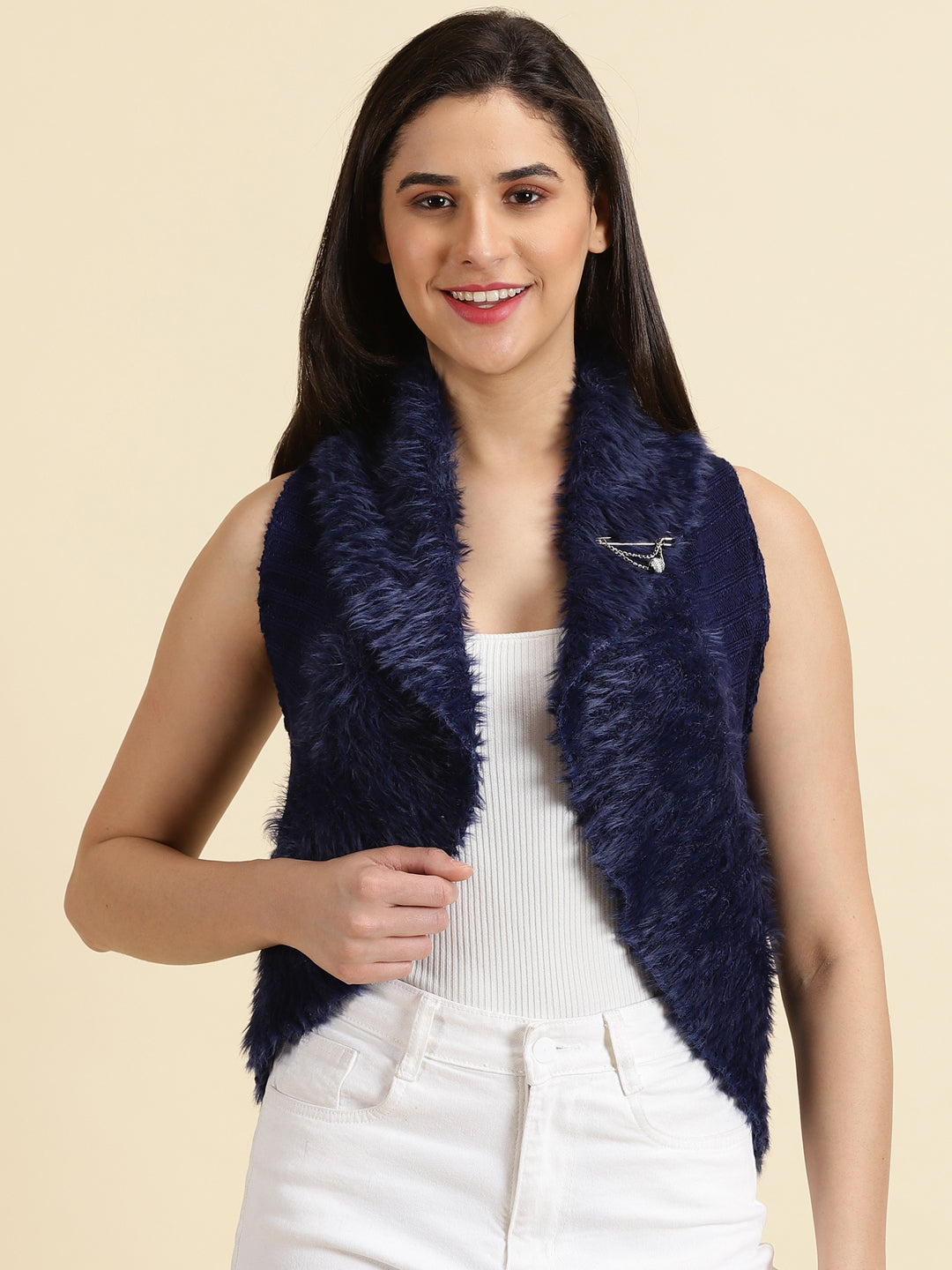 Women's Navy Blue Solid Shrug