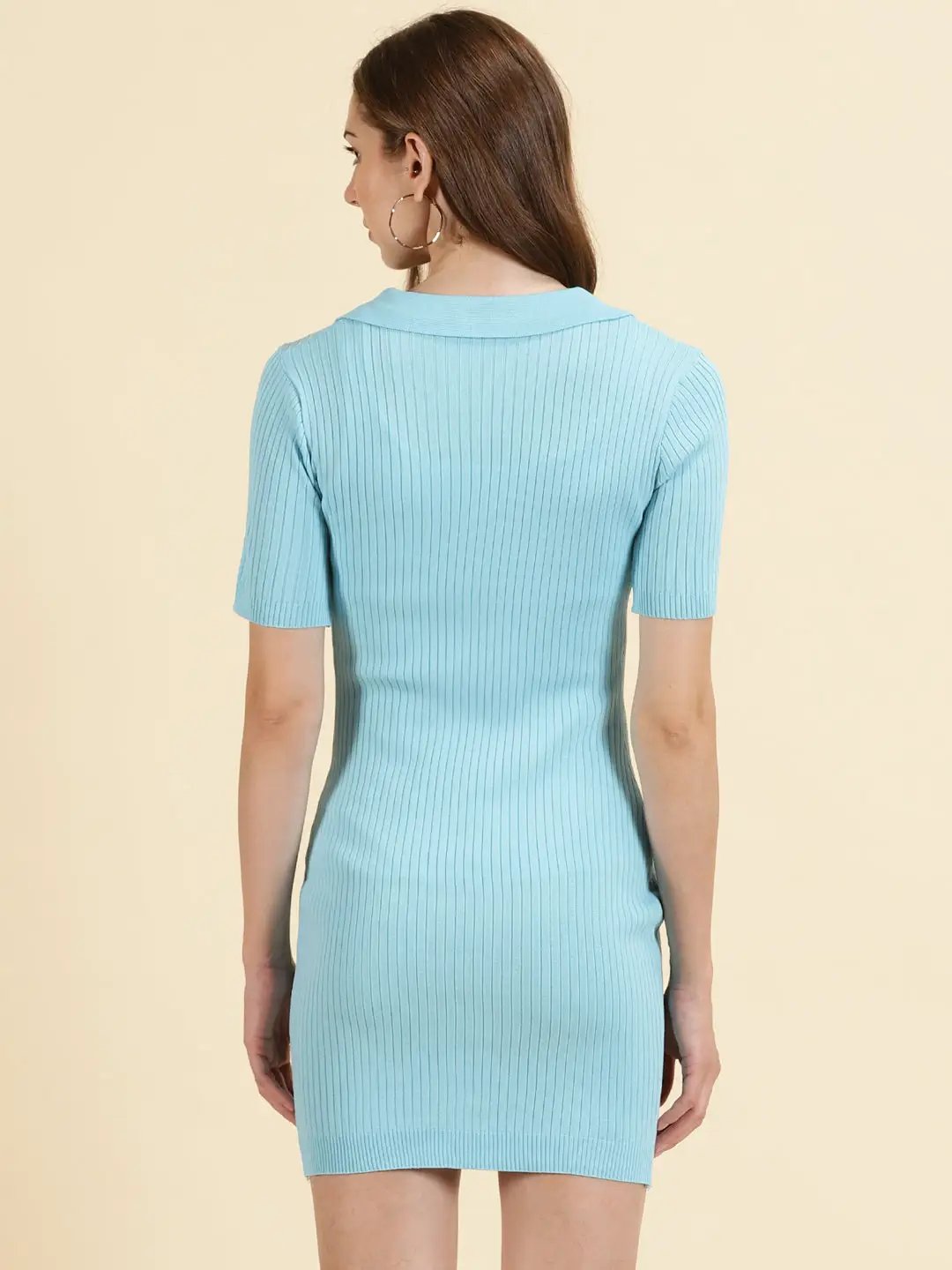 Women's Blue Solid Bodycon Dress
