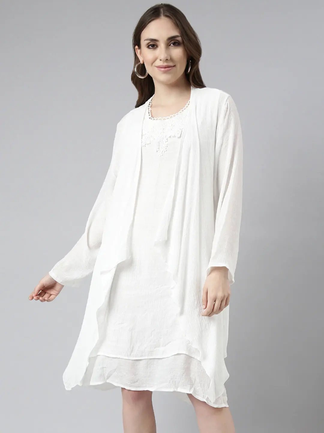 Women's White Self Design A-Line Dress