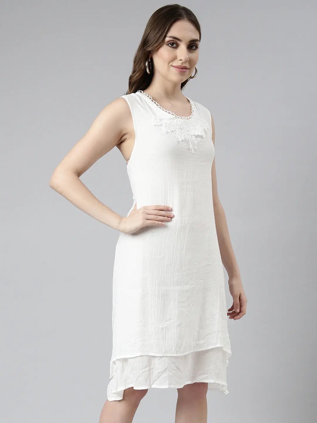 Women's White Self Design A-Line Dress