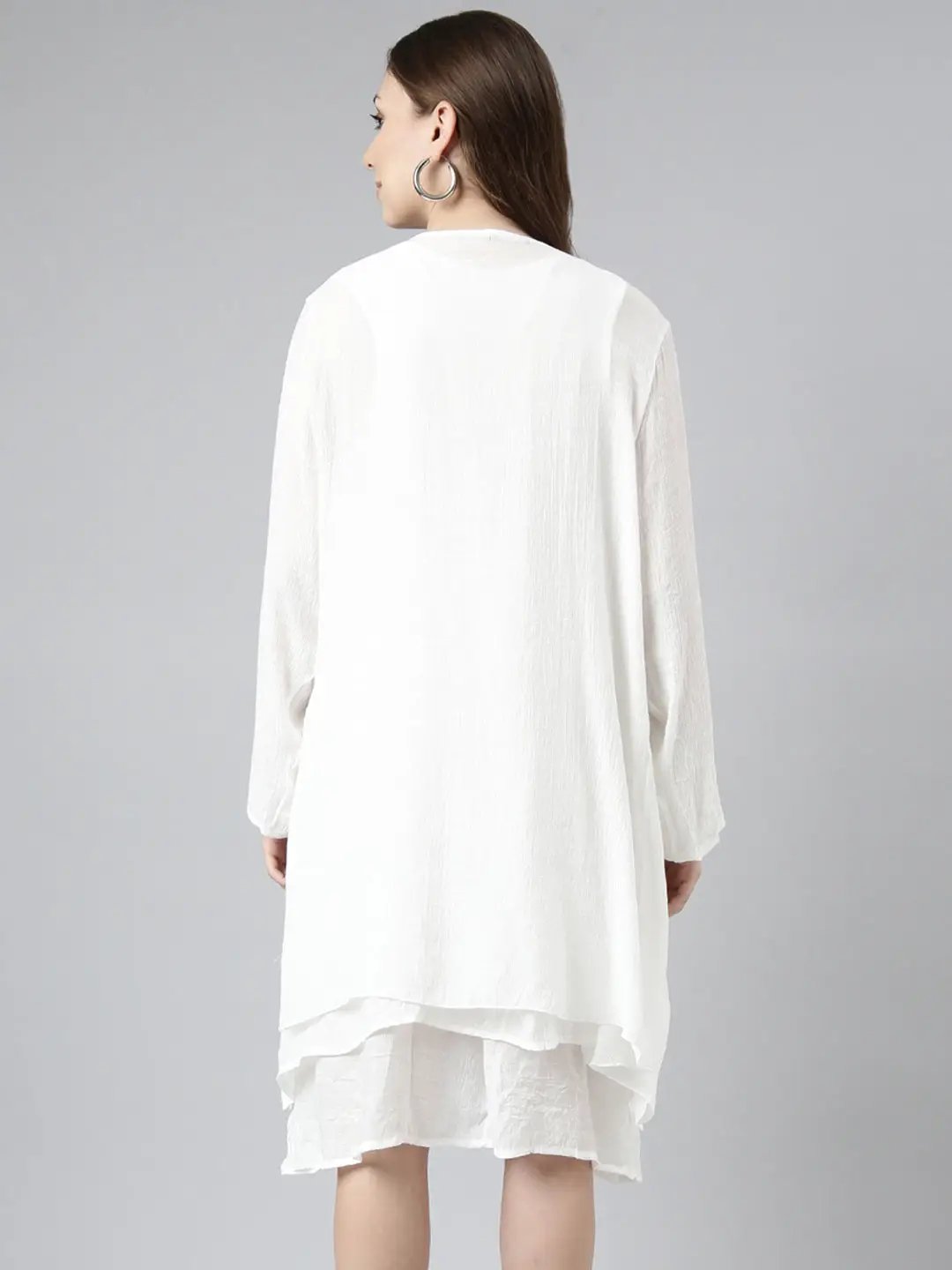 Women's White Self Design A-Line Dress