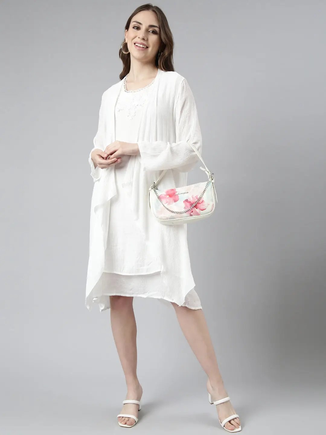 Women's White Self Design A-Line Dress