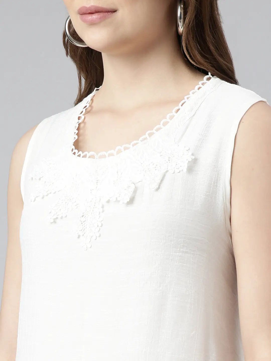 Women's White Self Design A-Line Dress