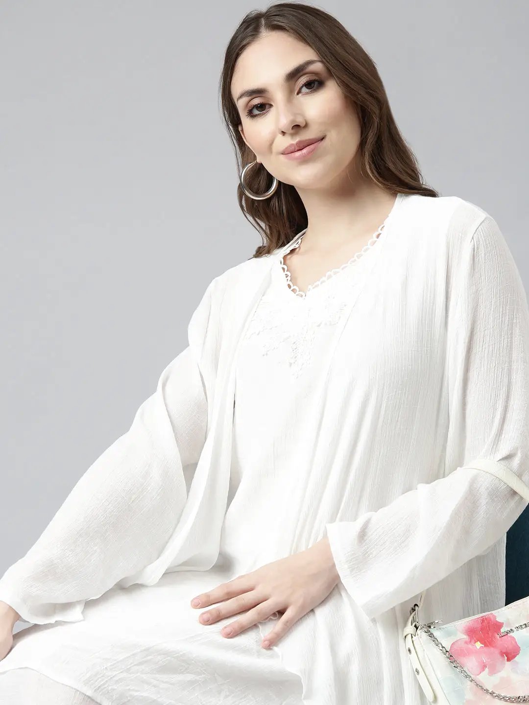 Women's White Self Design A-Line Dress