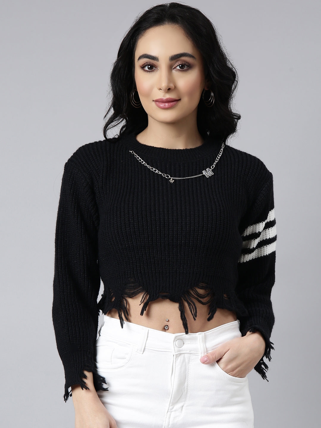 Women Black Solid Crop Top