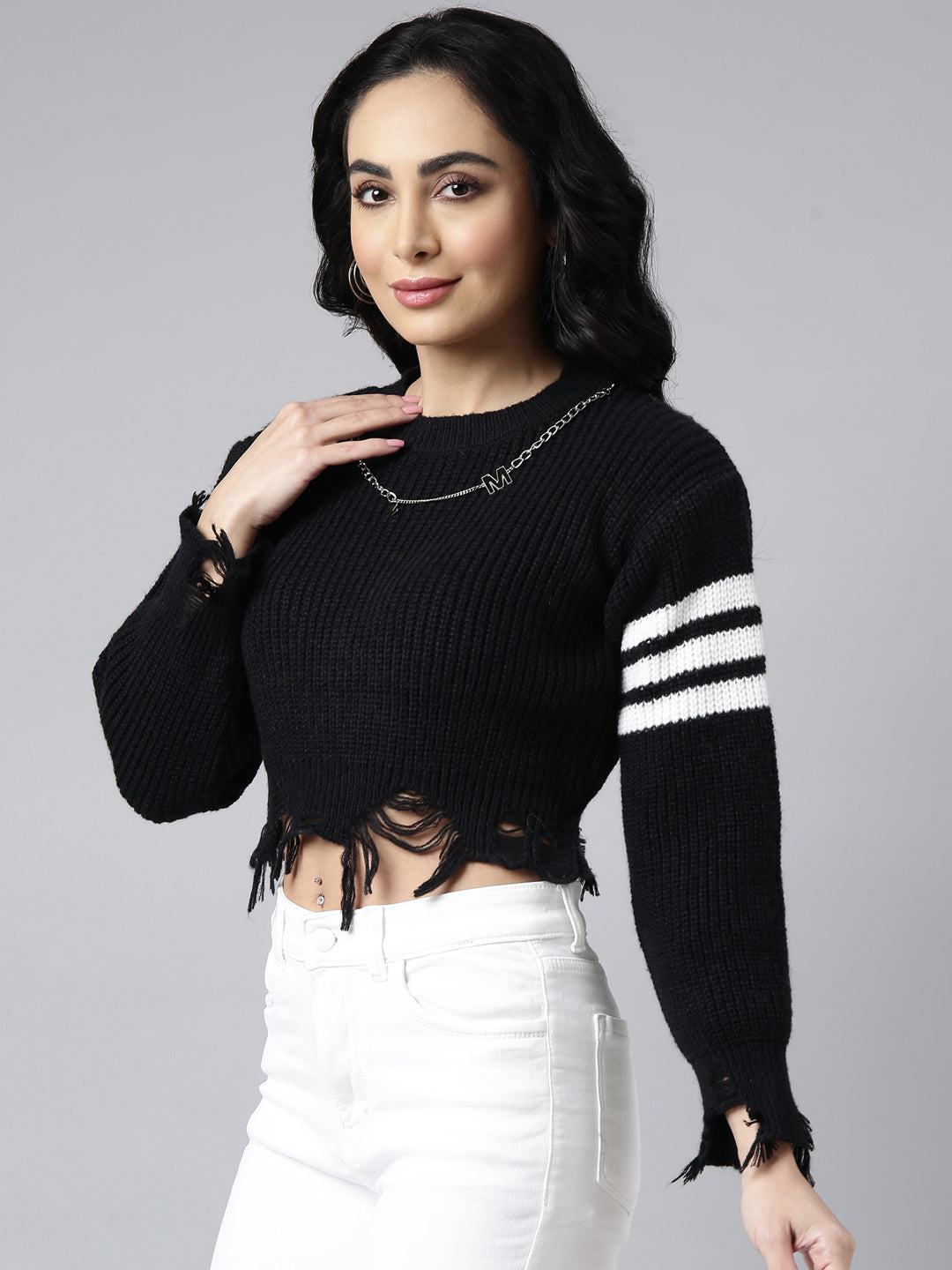 Women Black Solid Crop Top