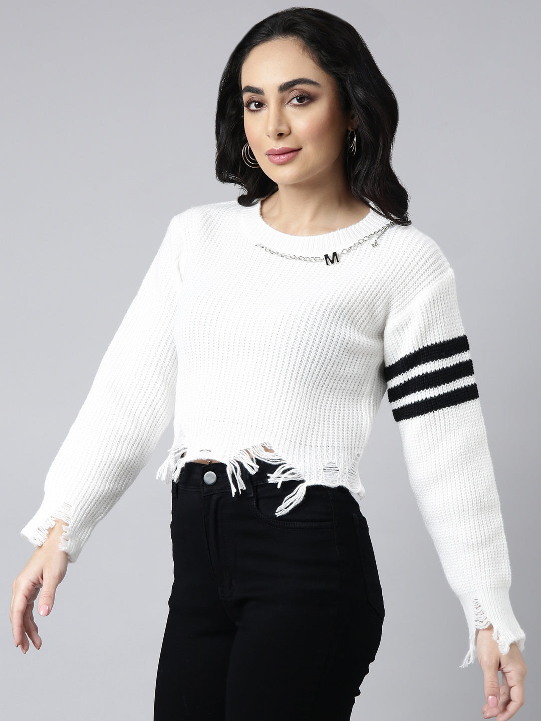 Women White Solid Crop Top