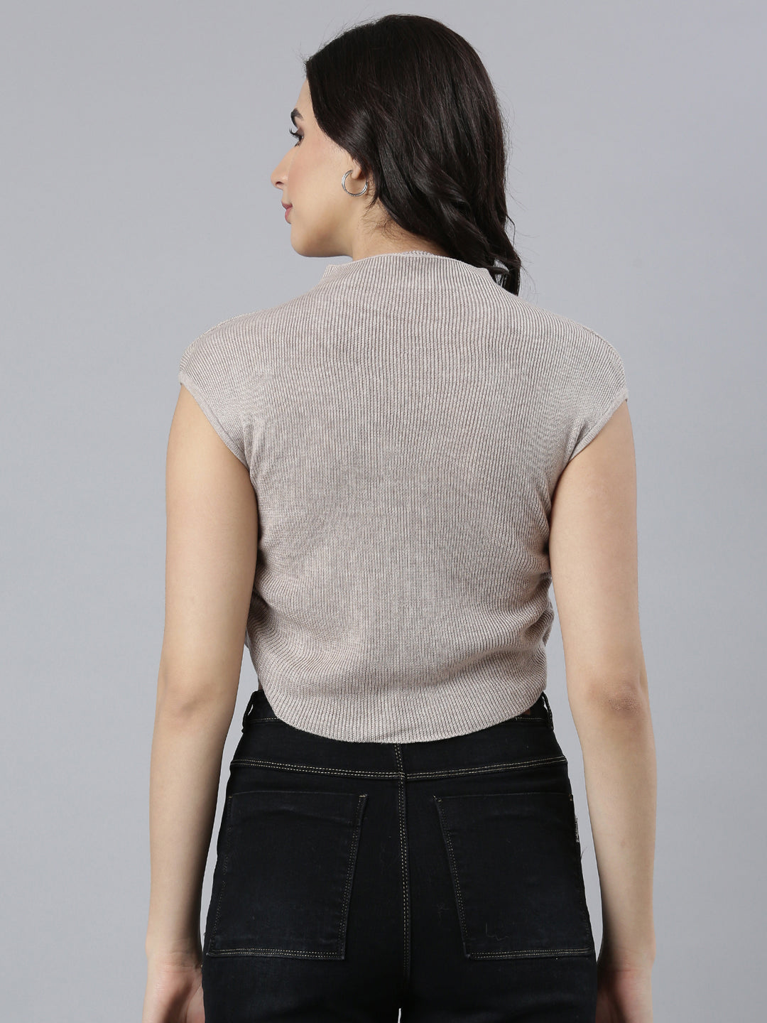 Women's Solid Beige Fitted Top