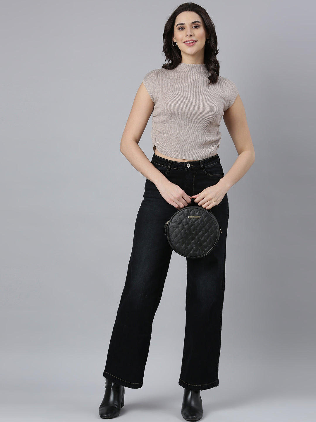 Women's Solid Beige Fitted Top