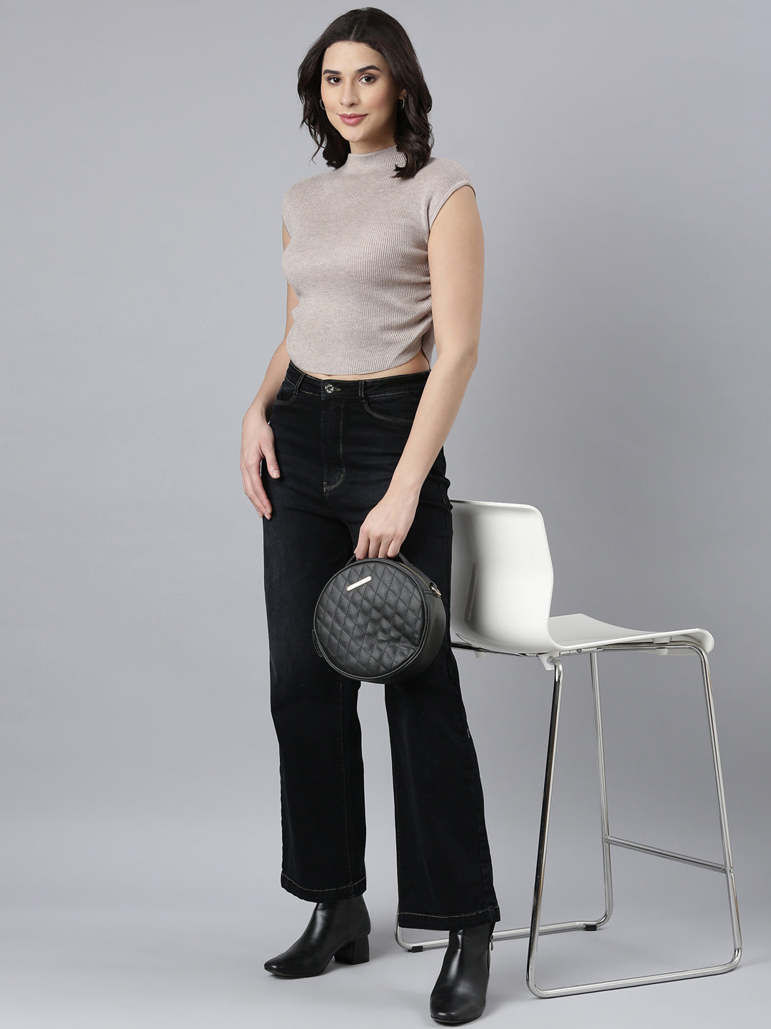 Women's Solid Beige Fitted Top