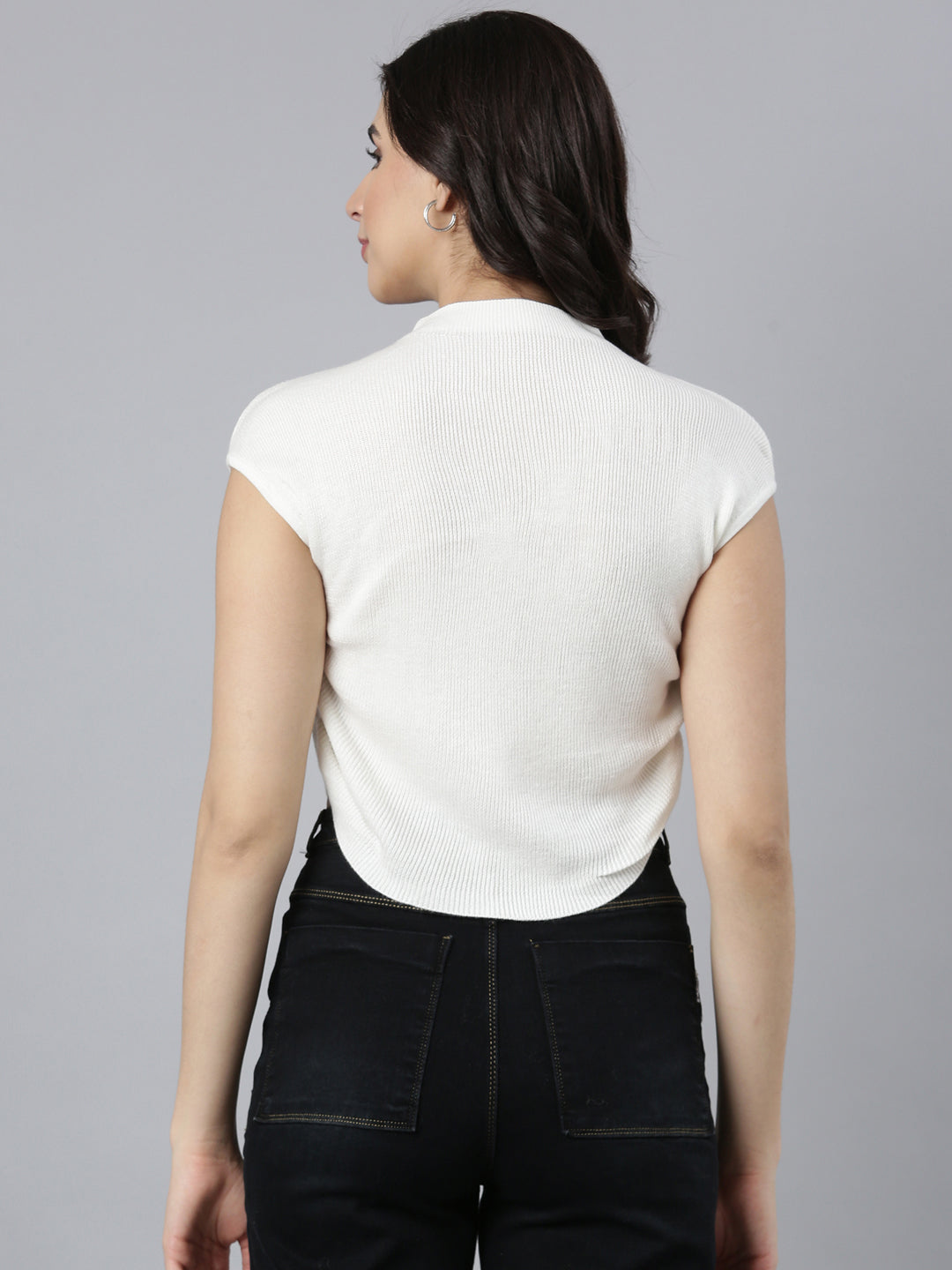 Women Solid Off White Fitted Top