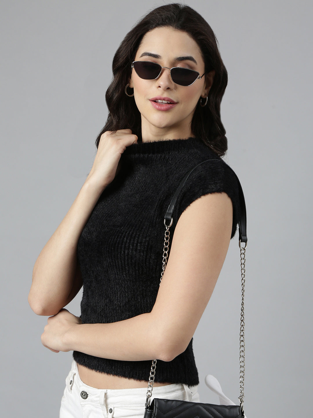 Women Solid Black Top