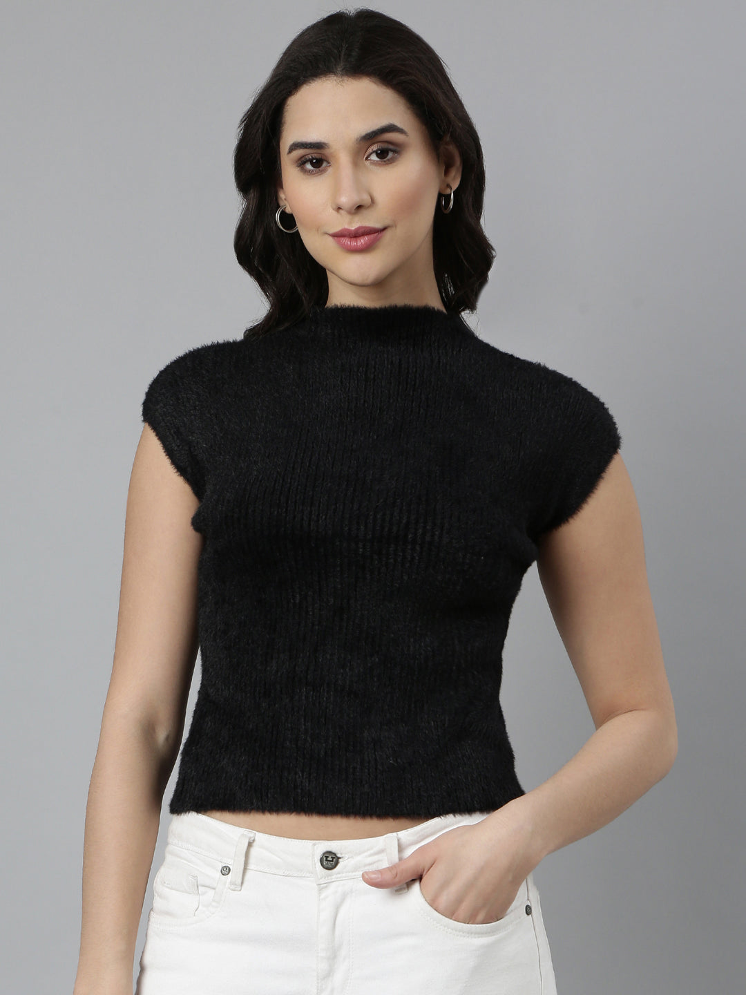 Women Solid Black Top